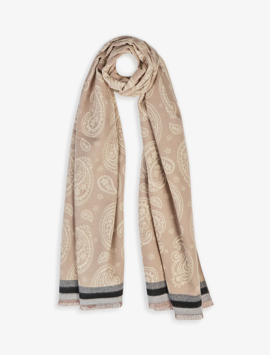 Echarpe en laine mélangée à imprimé cachemire - Taupe - 1