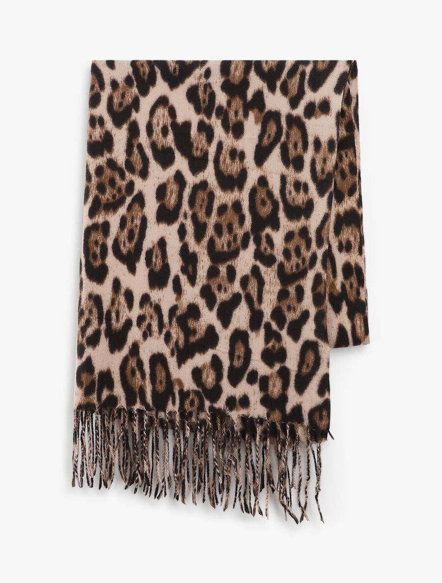 Echarpe en laine mélangée à imprimé léopard - Beige - 2