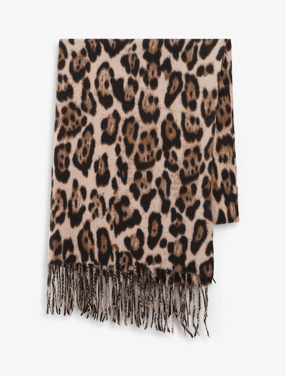 Echarpe en laine mélangée à imprimé léopard - Beige - 2