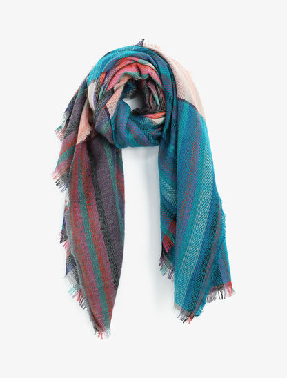 Echarpe à imprimé bandes colorées - Gris - 1