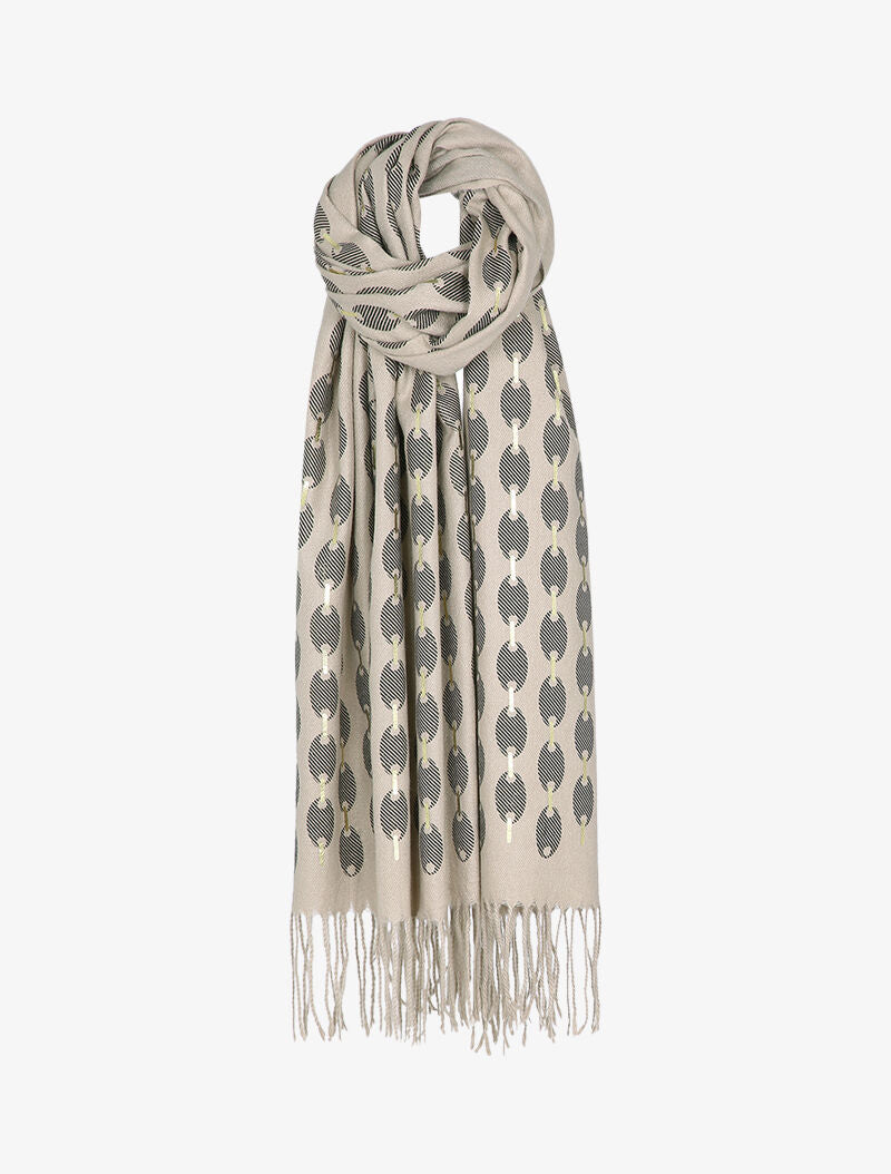 Echarpe à imprimé ovale irisé et franges - Beige - 1