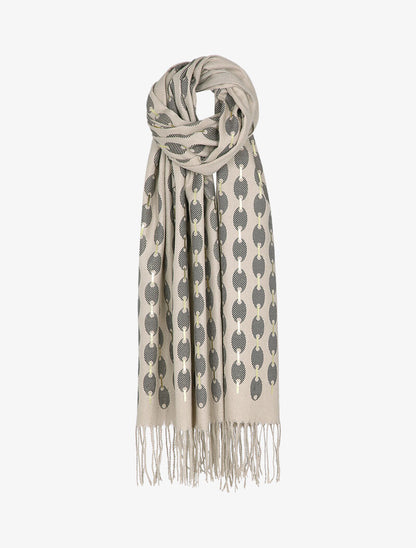 Echarpe à imprimé ovale irisé et franges - Beige - 1