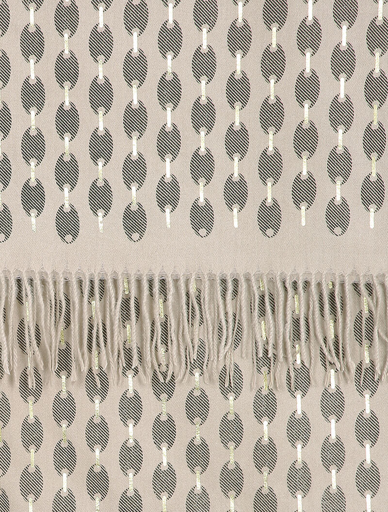 Echarpe à imprimé ovale irisé et franges - Beige - 2