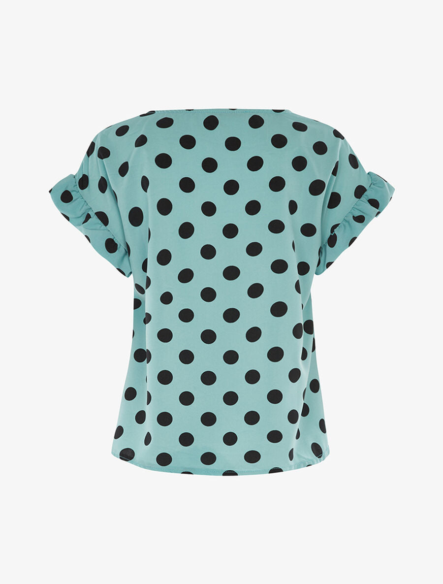 Blouse à pois et manches volantées - Turquoise - 2