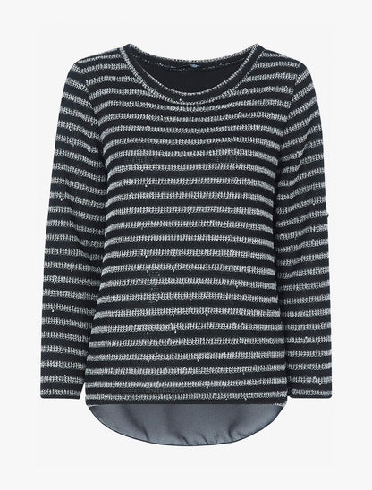 Top rayé à empiècement voile - Noir/gris clair - 1