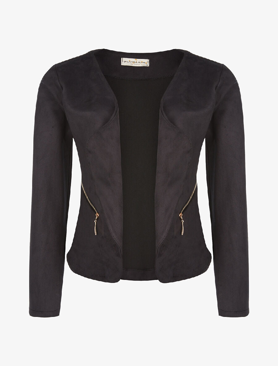 Veste ouverte daim à poches - noir - 3