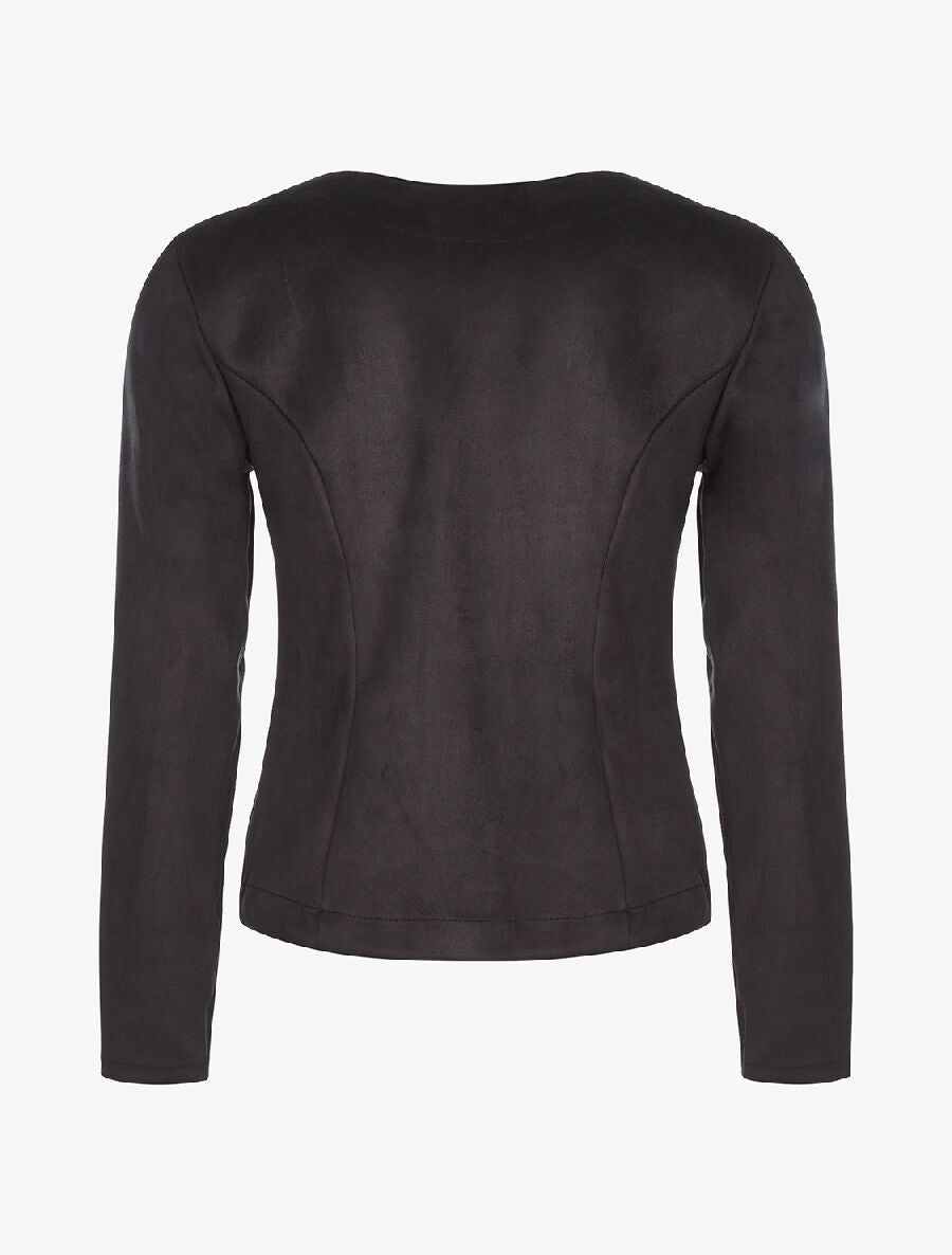 Veste ouverte daim à poches - noir - 2