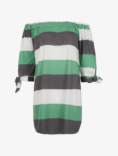 Top tricolore épaules nu - vert - 1