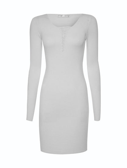 Robe-pull encolure lacée - Blanc - 1