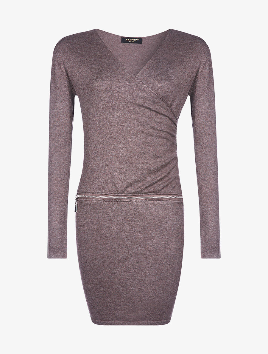 Robe-pull taille zippée - marron - 1