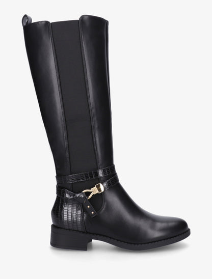 Bottes élastiquées à contrefort en croco - Noir - 1