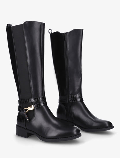 Bottes élastiquées à contrefort en croco - Noir - 4