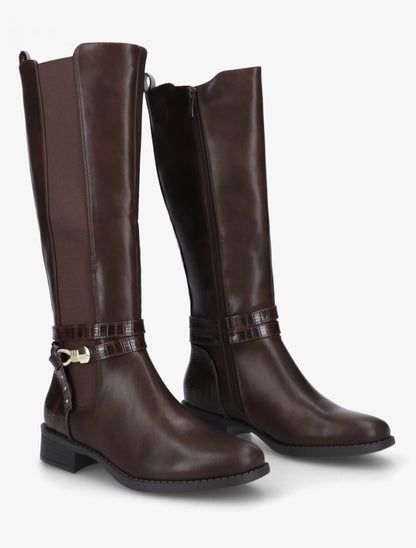 Bottes élastiquées à contrefort en croco - Marron - 4