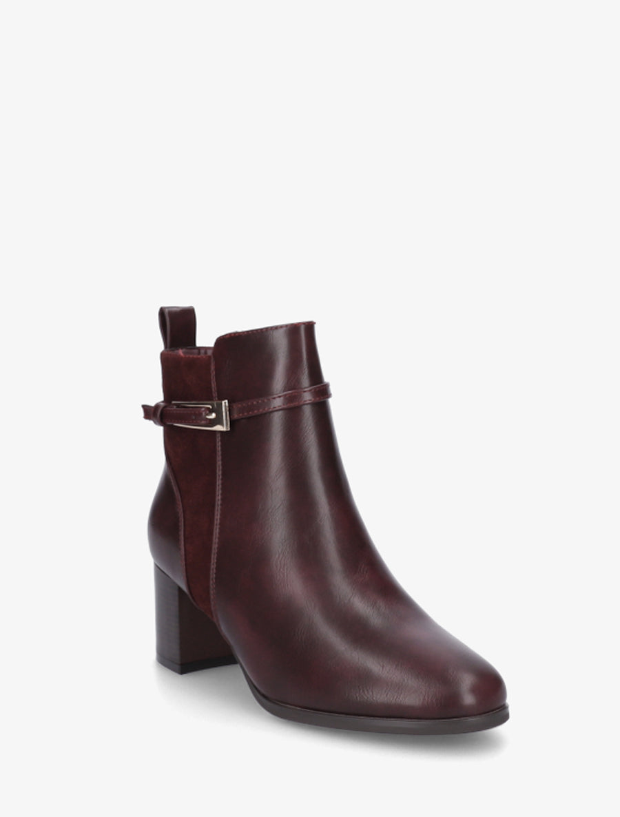 Bottines bimatière avec sangles - Lie de vin - 2