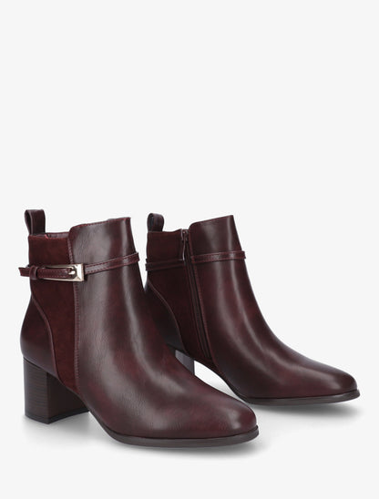 Bottines bimatière avec sangles - Lie de vin - 4