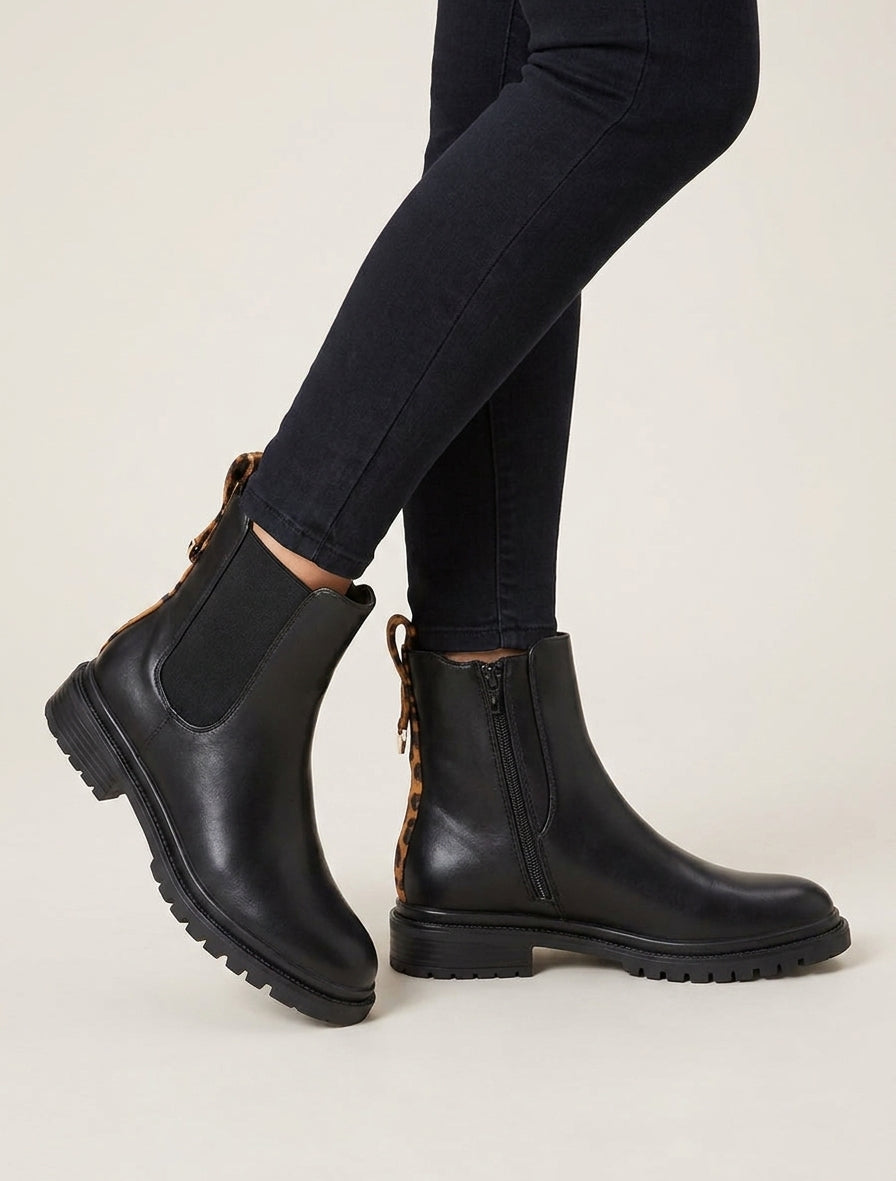 Chelsea boots con contrafforte stilizzato - Noir/leopardo