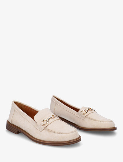 Mocassins en suédine à bijou fantaisie en métal - Beige - 4