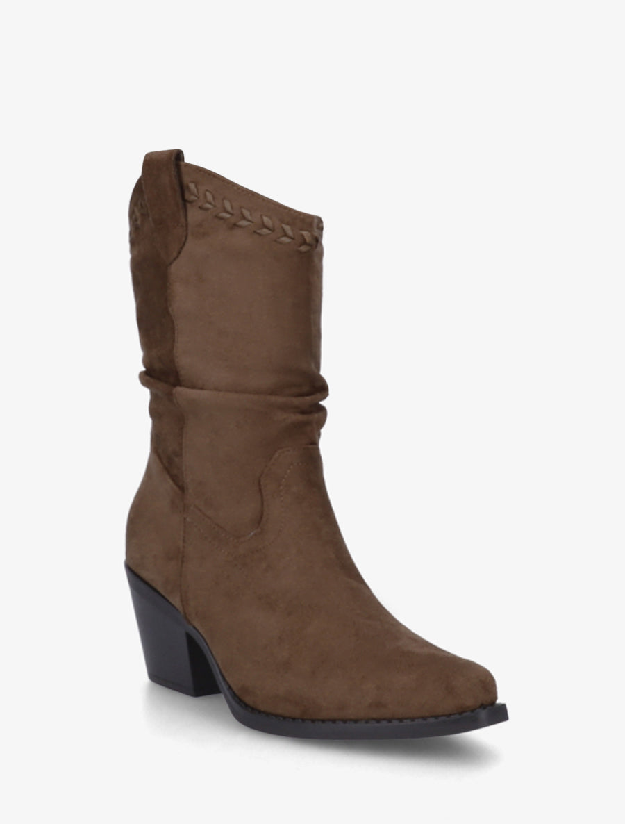 Bottines plissées en suédine - Marron - 2