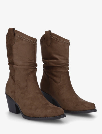 Bottines plissées en suédine - Marron - 4