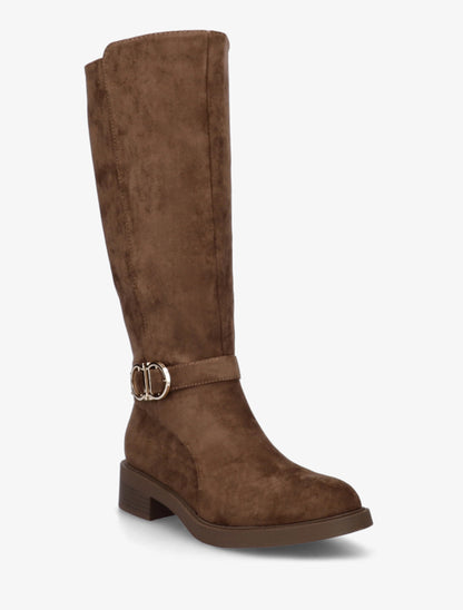 Bottes en suédine à boucle et bouts ronds - Marron - 2