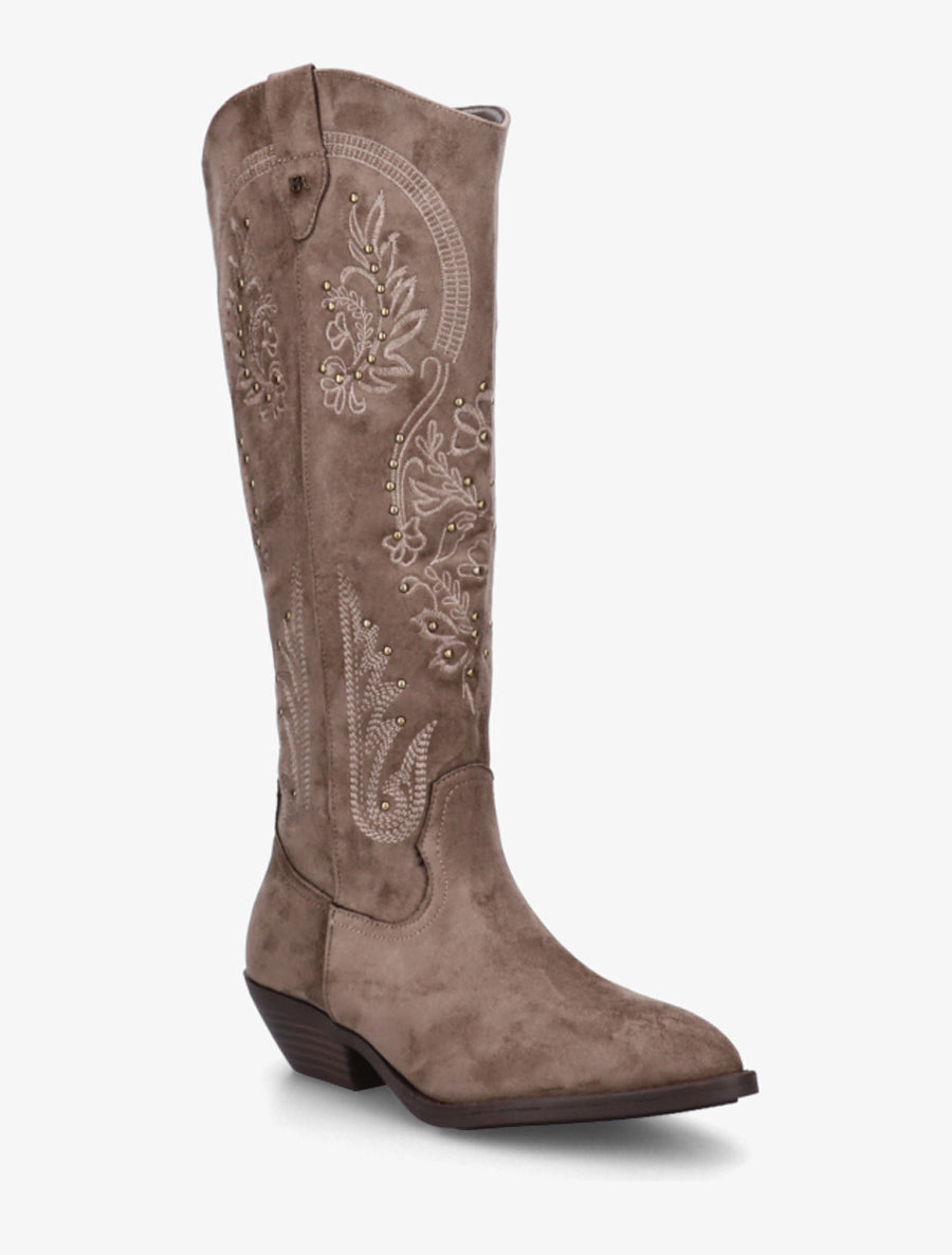Bottes en suédine style santiags à clous - Taupe - 2