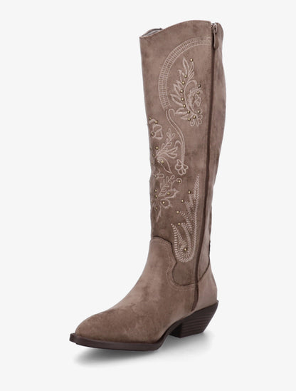 Bottes en suédine style santiags à clous - Taupe - 3