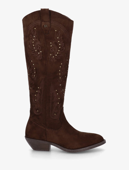 Bottes en suédine style santiags à clous - Marron - 1