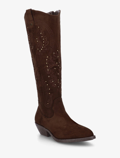 Bottes en suédine style santiags à clous - Marron - 2