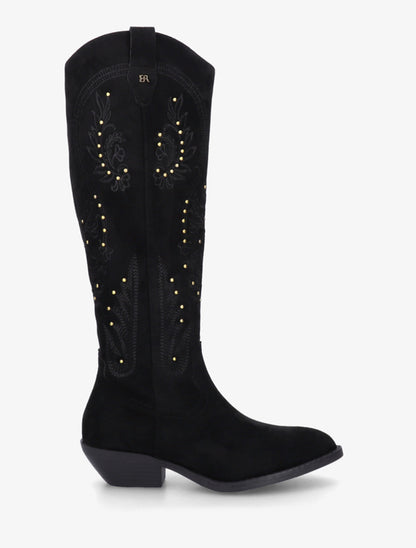 Bottes en suédine style santiags à clous - Noir - 1