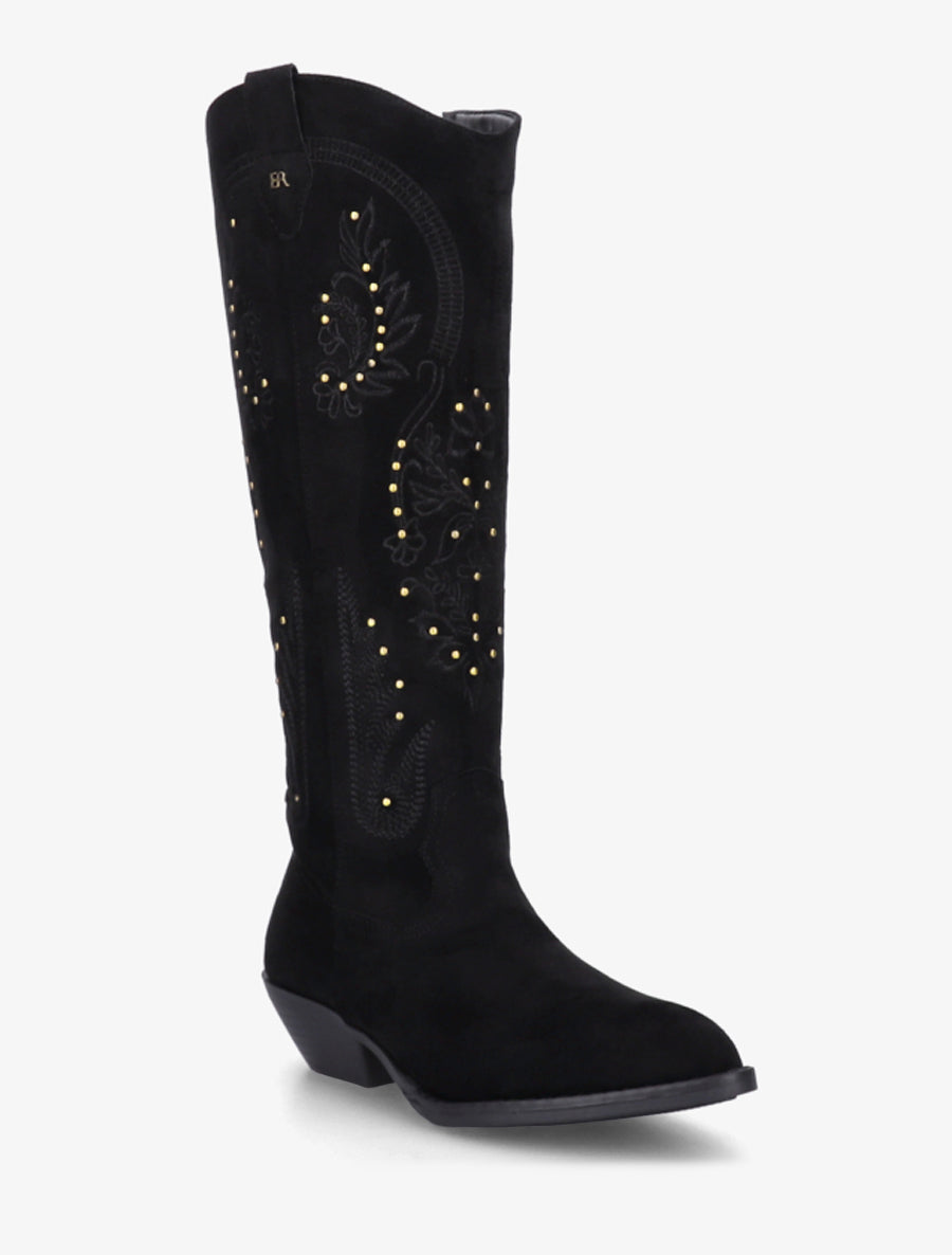 Bottes en suédine style santiags à clous - Noir - 2