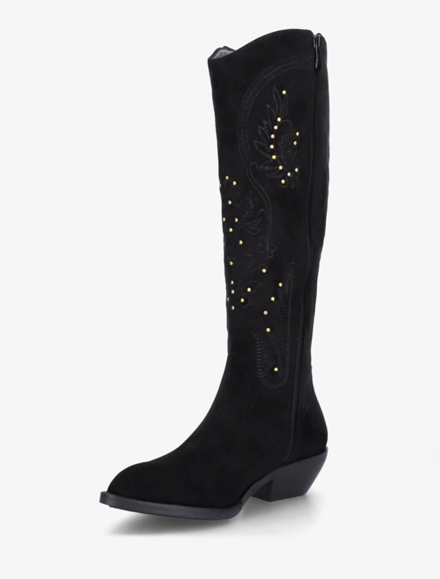 Bottes en suédine style santiags à clous - Noir - 3