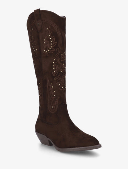 Bottes en suédine style santiags à clous - Chocolat - 2