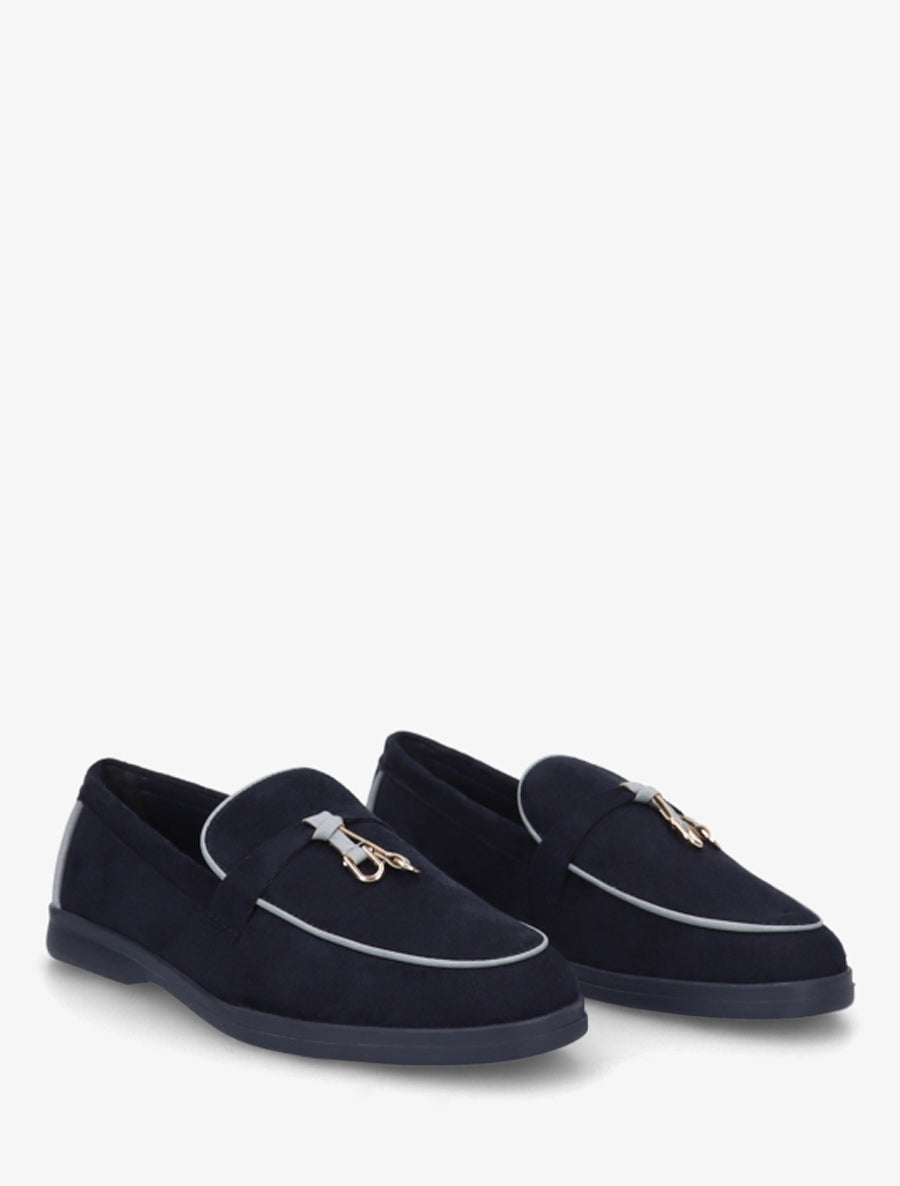 Mocassins en suédine à boucle décorative - Marine - 4