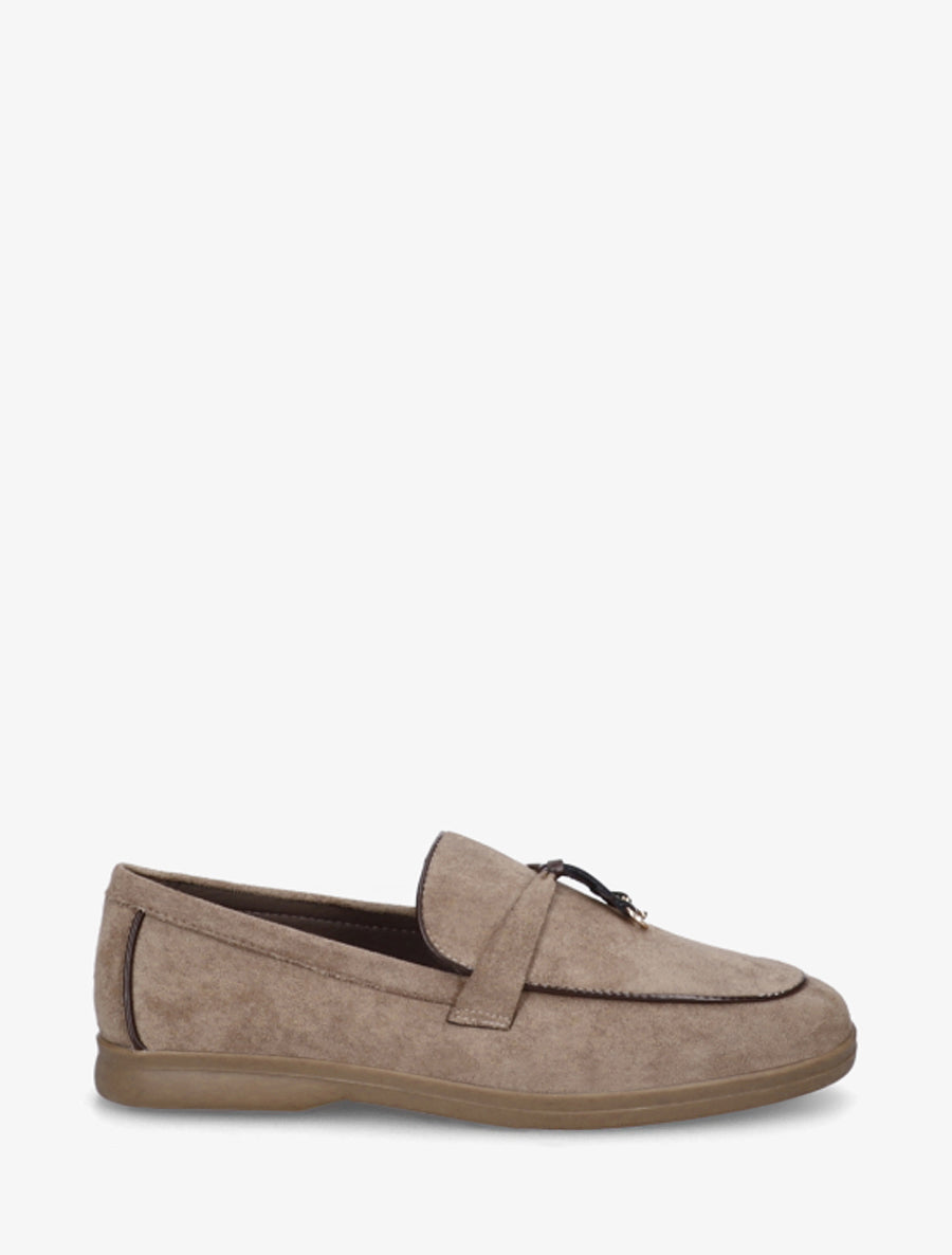 Mocassins en suédine à boucle décorative - Taupe foncé - 1