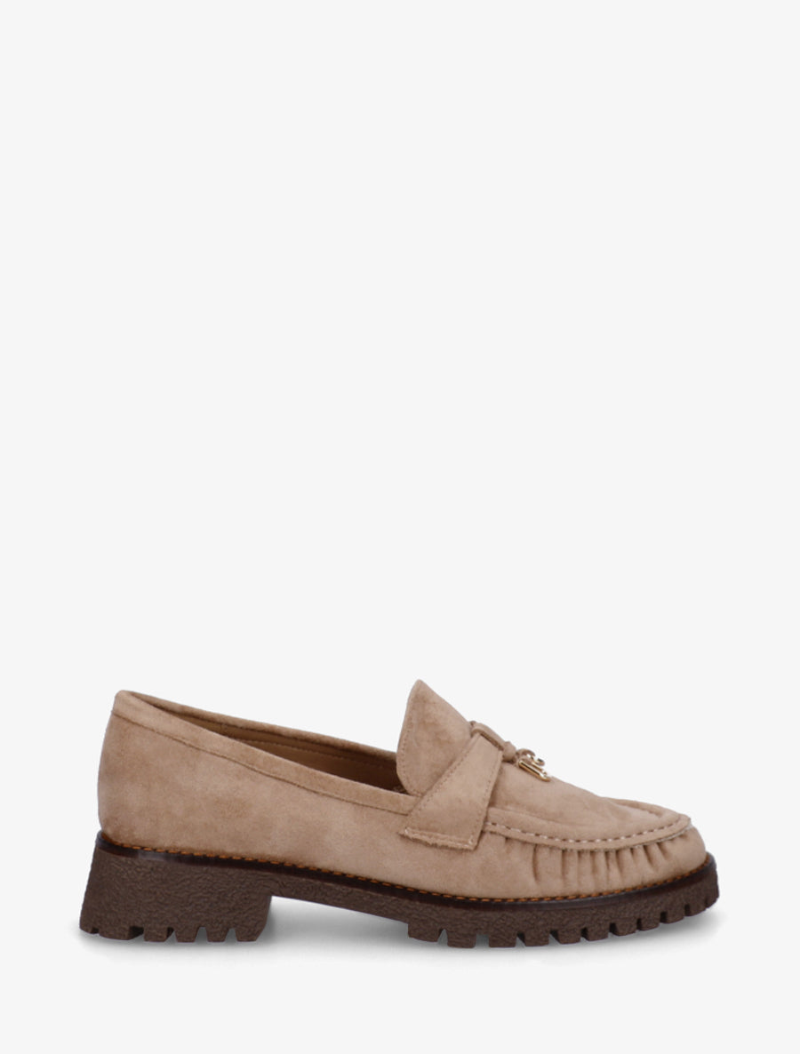 Mocassins en suédine à semelle crantée - Beige foncé - 1