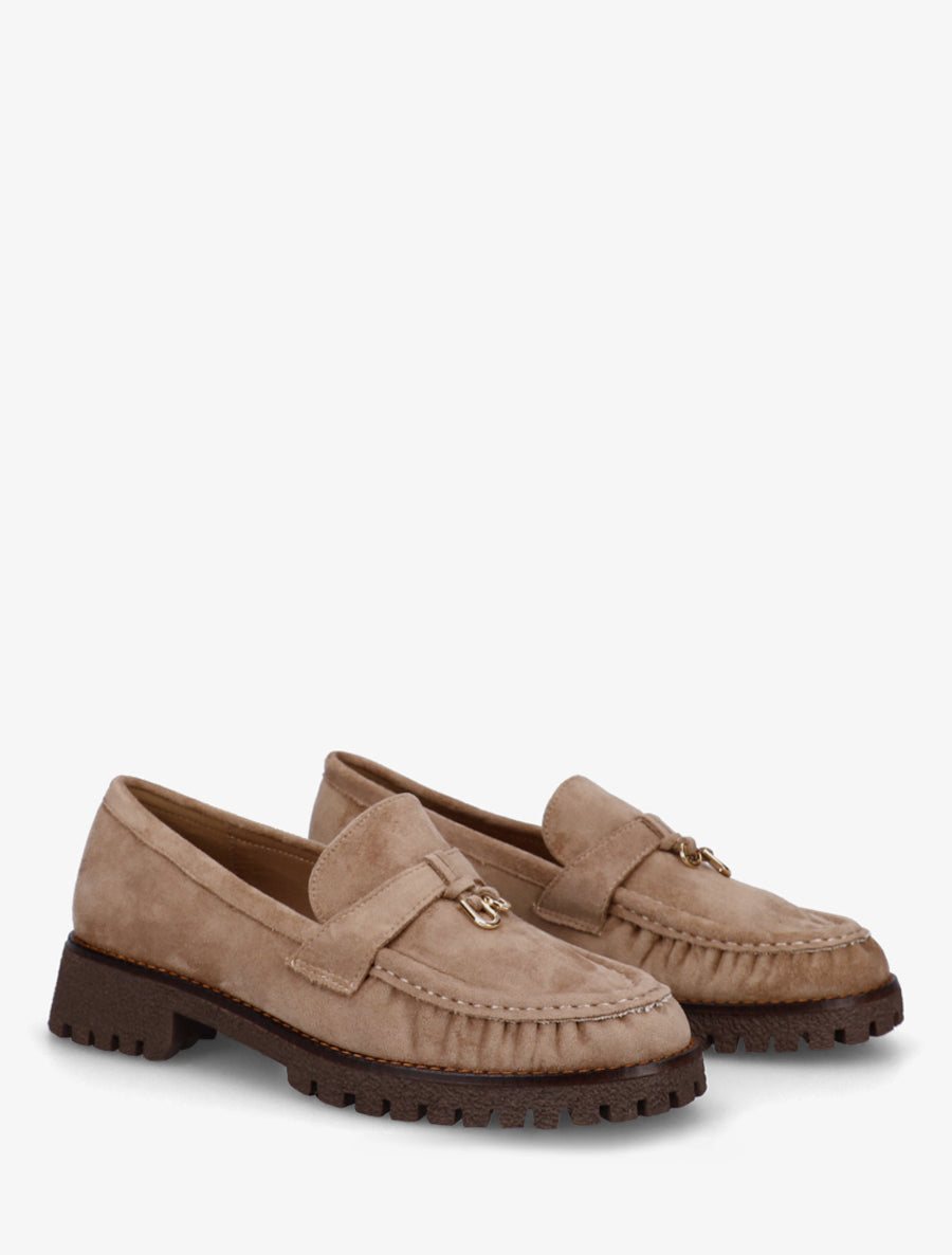 Mocassins en suédine à semelle crantée - Beige foncé - 4