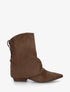 Bottines en suédine effet froncé à bouts pointus - Marron - 1