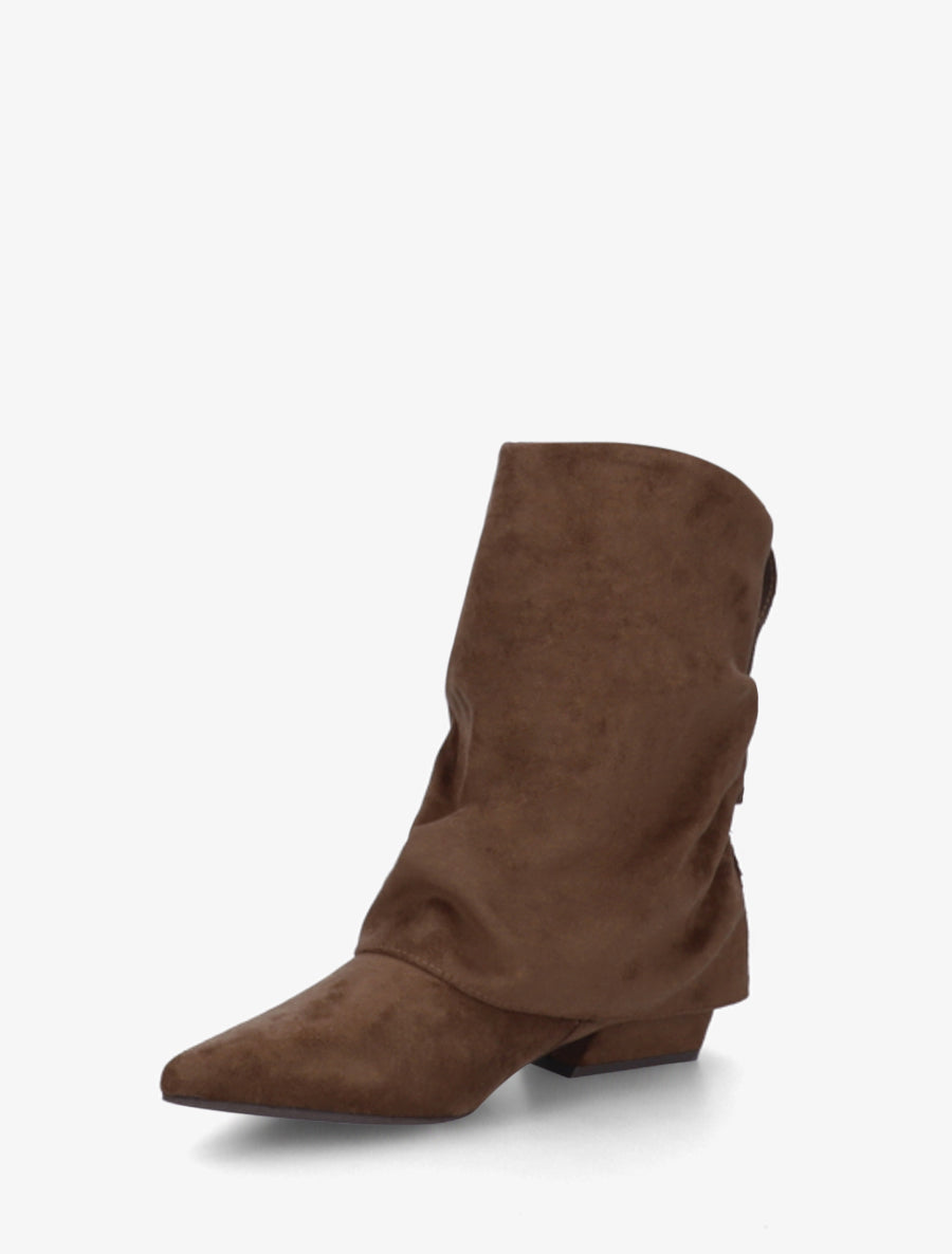 Bottines en suédine effet froncé à bouts pointus - Marron - 3