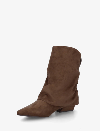 Bottines en suédine effet froncé à bouts pointus - Marron - 3