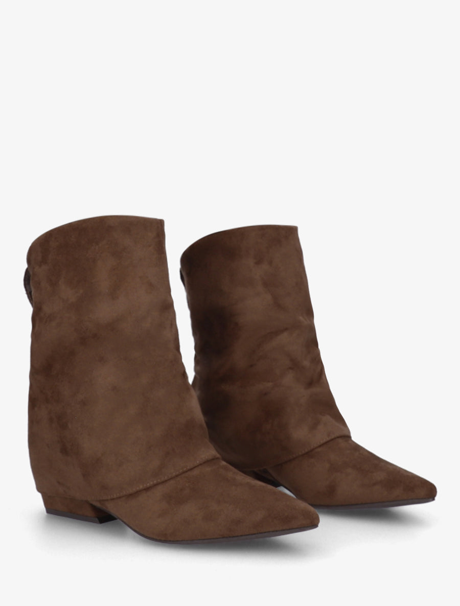 Bottines en suédine effet froncé à bouts pointus - Marron - 4