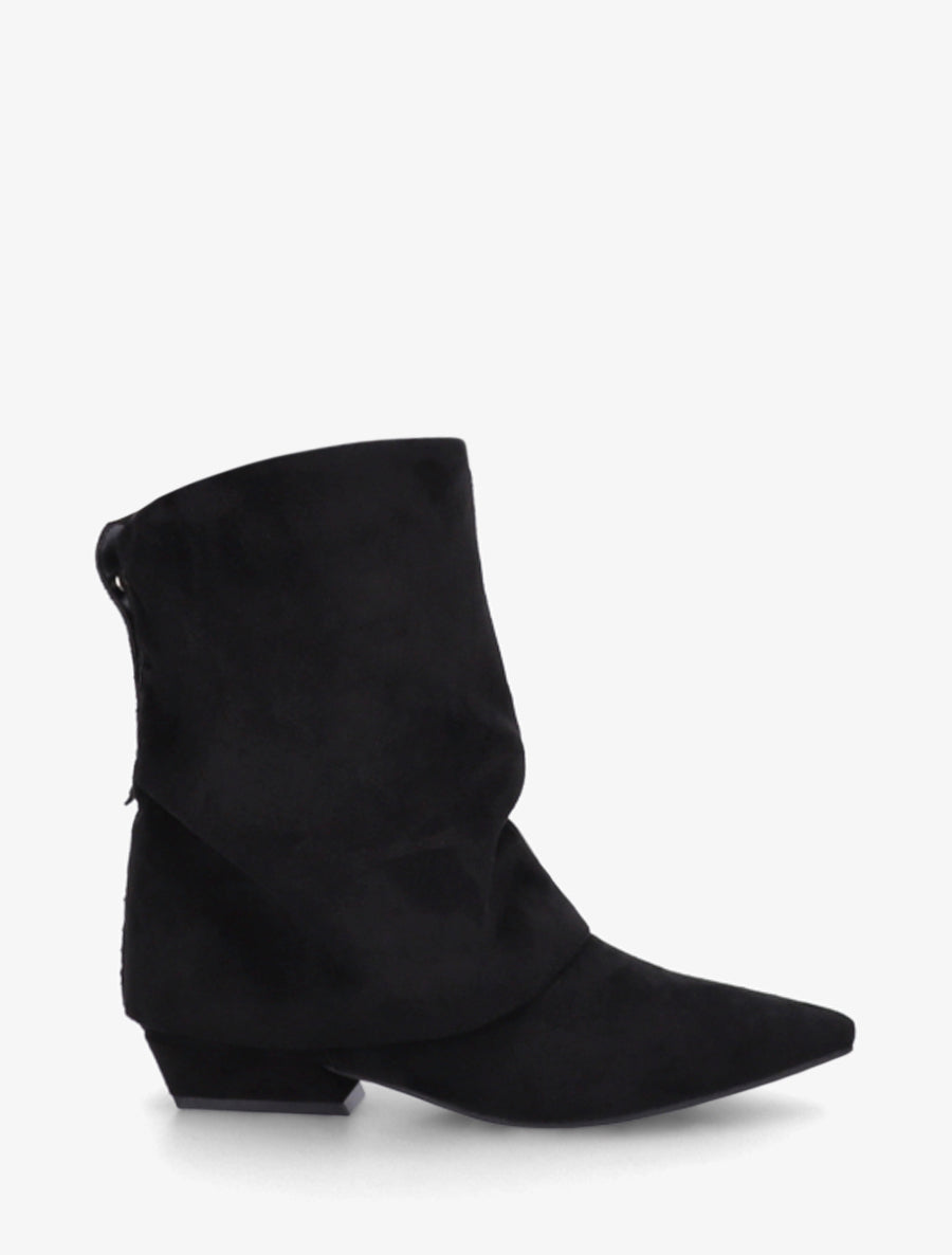 Bottines en suédine effet froncé à bouts pointus - Noir - 1