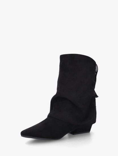 Bottines en suédine effet froncé à bouts pointus - Noir - 3