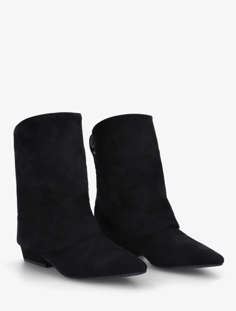 Bottines en suédine effet froncé à bouts pointus - Noir - 4