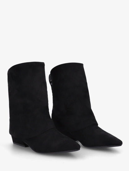 Bottines en suédine effet froncé à bouts pointus - Noir - 4