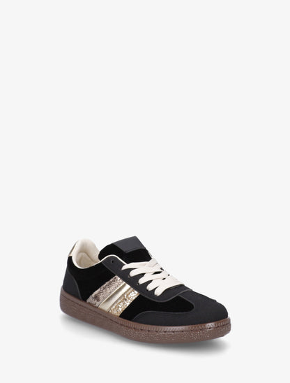 Sneakers à empiècement velours et semelle texturée - Noir - 2