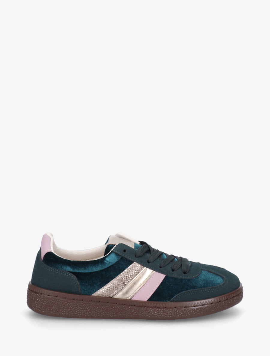 Sneakers à empiècement velours et semelle texturée - Vert sapin - 1