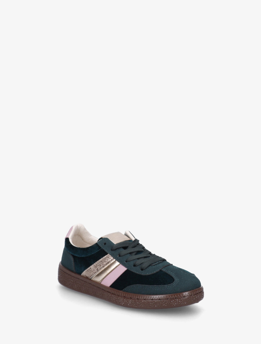 Sneakers à empiècement velours et semelle texturée - Vert sapin - 2