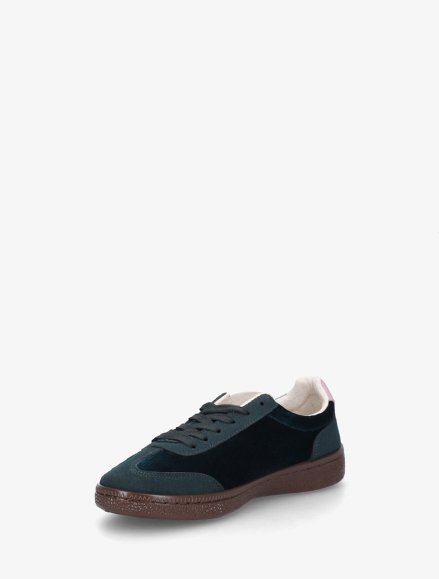 Sneakers à empiècement velours et semelle texturée - Vert sapin - 3