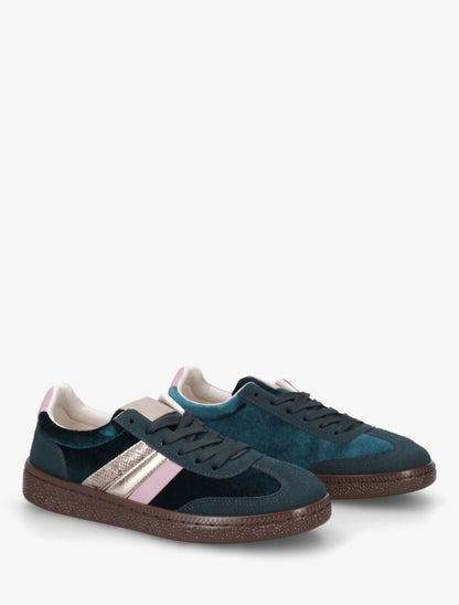 Sneakers à empiècement velours et semelle texturée - Vert sapin - 4