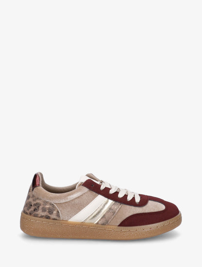 Sneakers à empiècement velours et semelle texturée - Bordeaux - 1